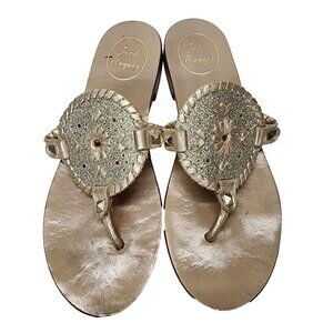 Jack Rogers Georgica Metallic Gold Whipstitch Rubber Thong Sandal Flip Flops